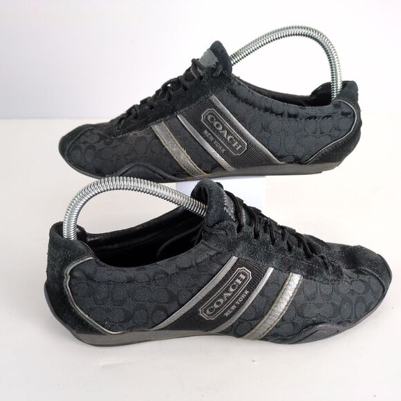 Coach Shoes - Coach Remonna Women's 8 Sneakers Driving Shoes Signature Jacquard & Black Suede